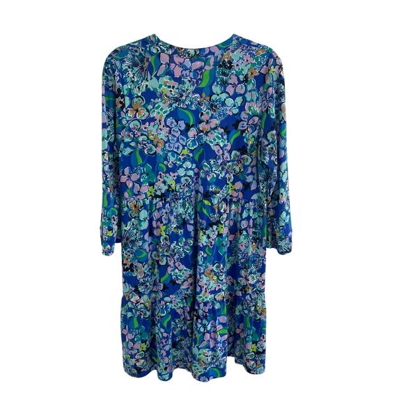 Lilly Pulitzer Alaina 3/4 Sleeve Dress Blue Grotto Twilight Tropics Print Large - Picture 6 of 8